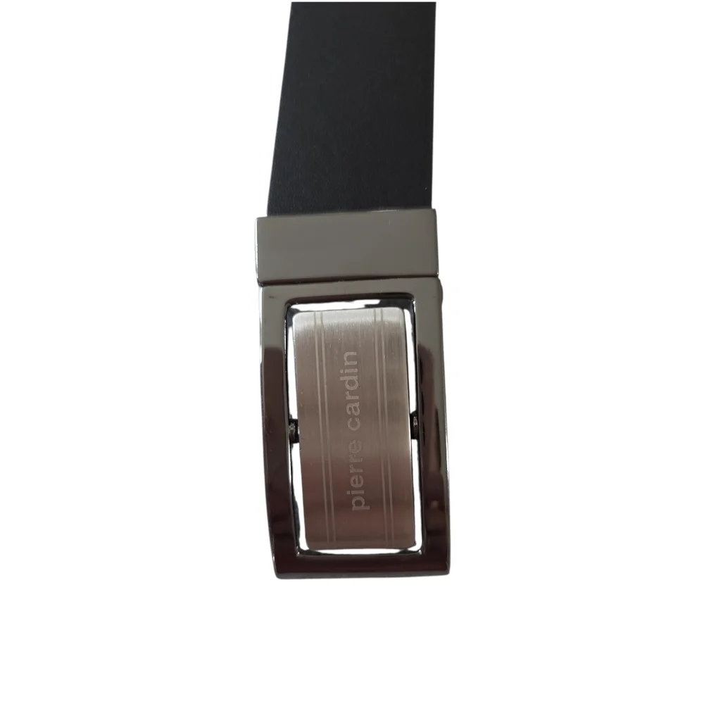 Pierre Cardin Reversible Belt Black Leather Flip Buckle Silver Gunmetal Size 38